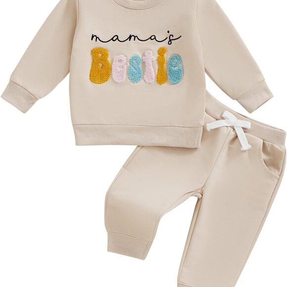Breathable Cotton Baby Girl Fall Outfit - Embroidered Crewneck + Joggers 3-6 Mo. - Picture 1 of 7